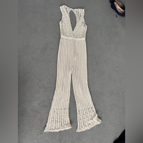 Free People Cream Crochet Jumpsuit with Open Back - Picture 3 of 5